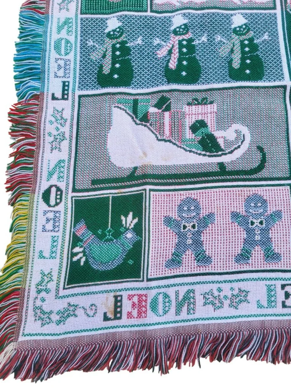 Christmas Noel Tapestry Throw Blanket with Fringe Holiday Decor Vintage Style